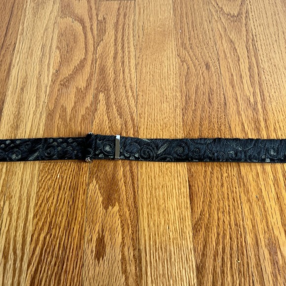WCM‎ New York Black Leather Calf Hair Abstract Design Belt 34\